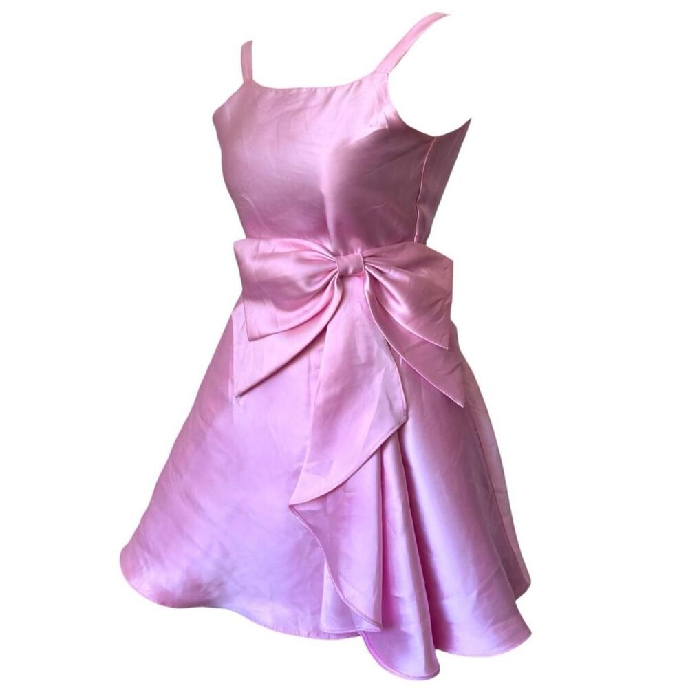 Vintage Rare Editions Pink Satin-like Mini Dress Bow Detail Fits like XS